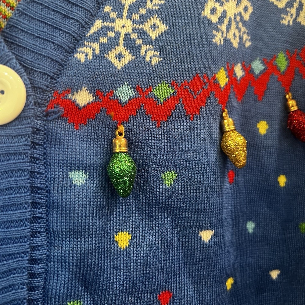 NEW Tipsy Elves Women's Christmas Lights Blue Cardigan 1X Sequin Ugly Sweater - Picture 2 of 8